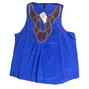 Belletrix NWT Sleeveless Beaded Blue Shell Blouse Sz L